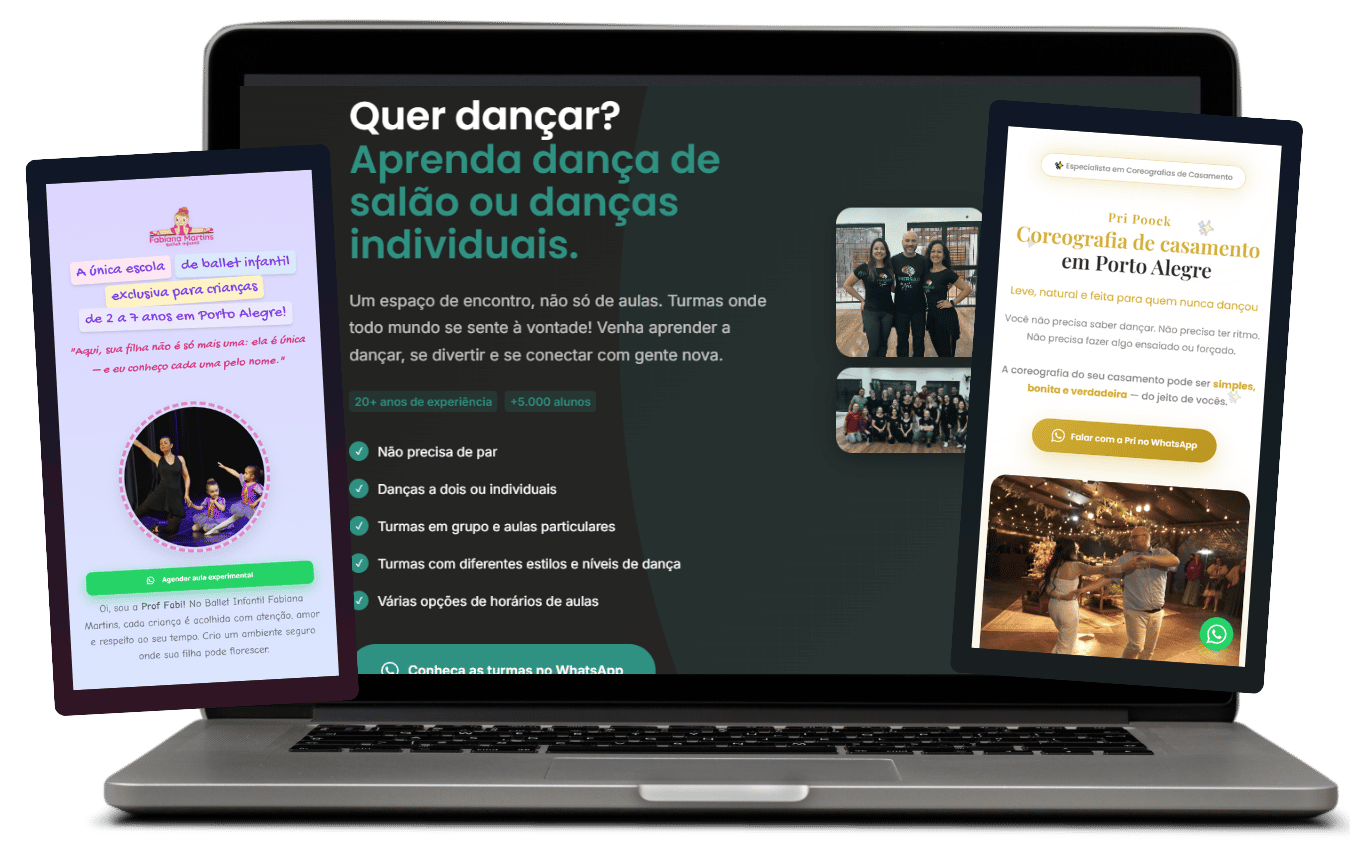 Sites DancePages em laptop e celular